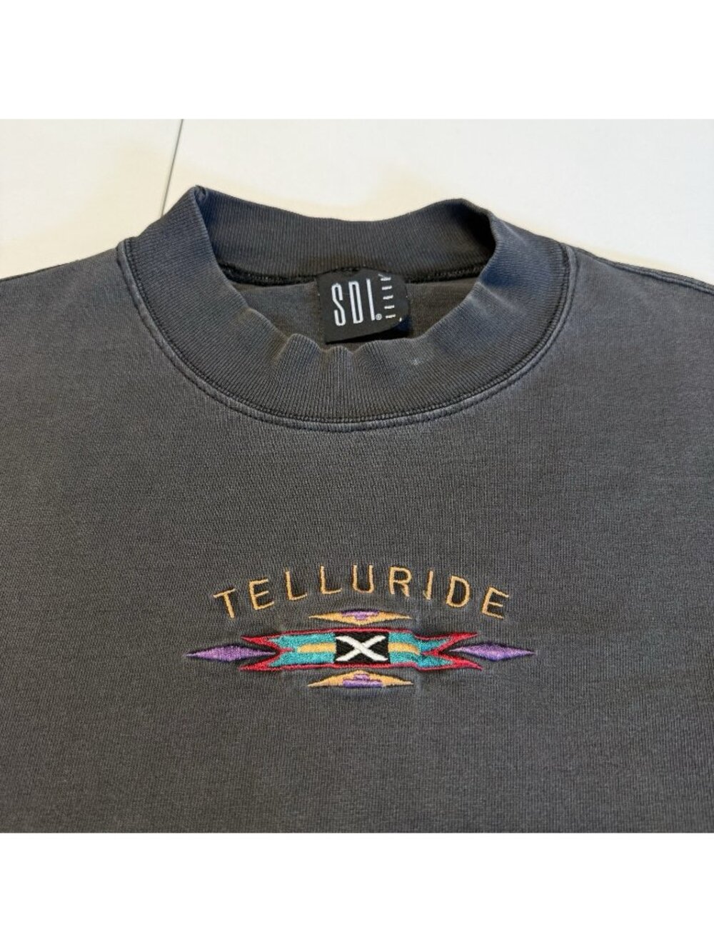 Vintage Telluride Colorado T Shirt SDI Embroidered Long Sleeve Mock Neck Large